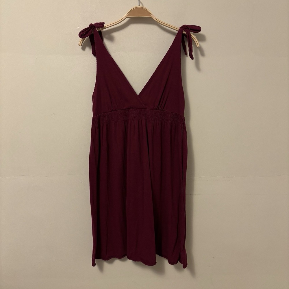 American Eagle Y2k Babydoll Summer Mini Dress Smocked S Tie Shoulder Magenta